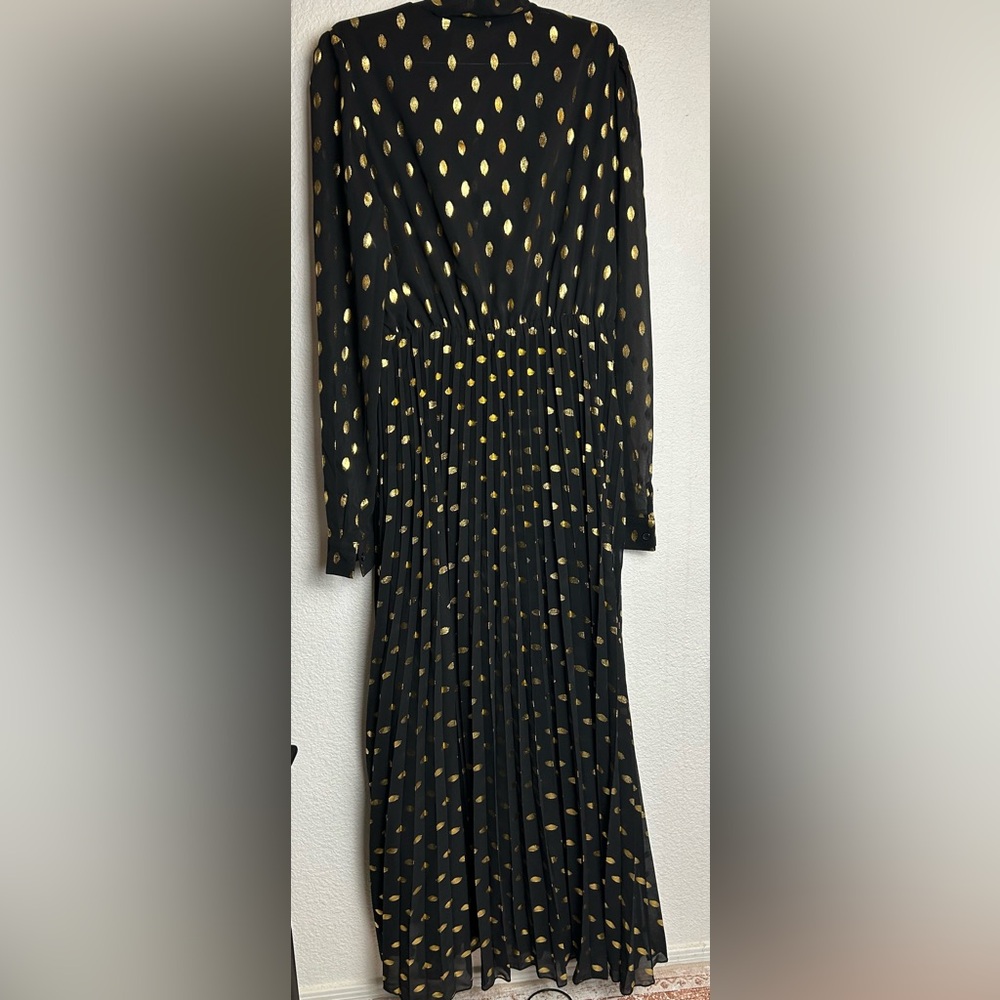 Commense Black and Gold Polka Dot Long Sleeve Midi Dress with Bow - Picture 4 of 12